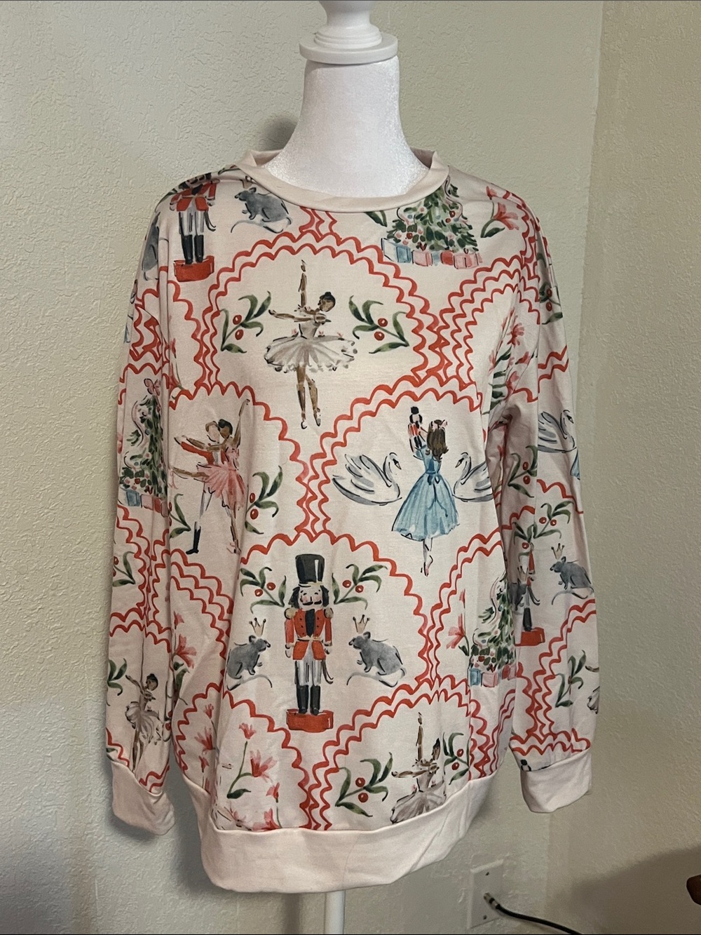 Nutcracker Ballet Print Kids Sweatshirt - Cream & Coral